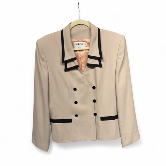 Kasper Jackets & Blazers - Kasper Women's Tan Blazer with Black Trim